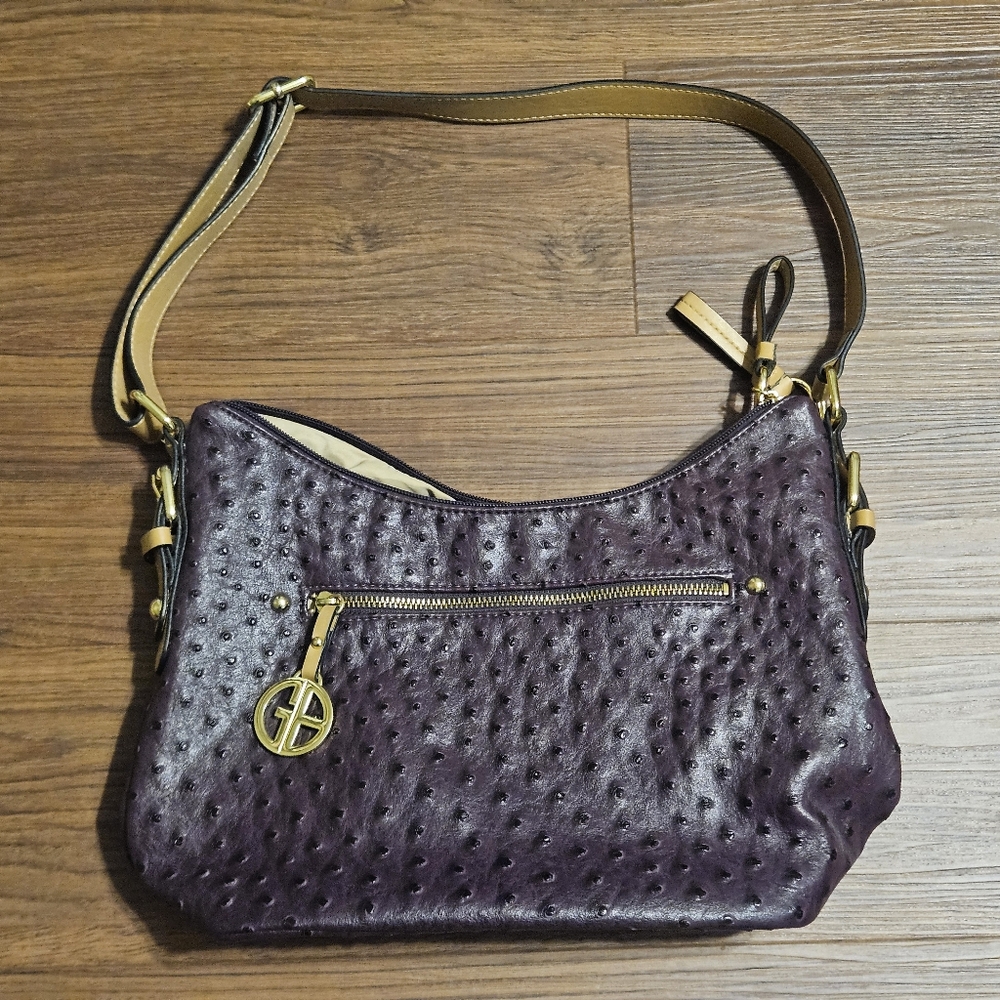 Giani Bernini Purple Berry Ostrich Textured Womens Bag